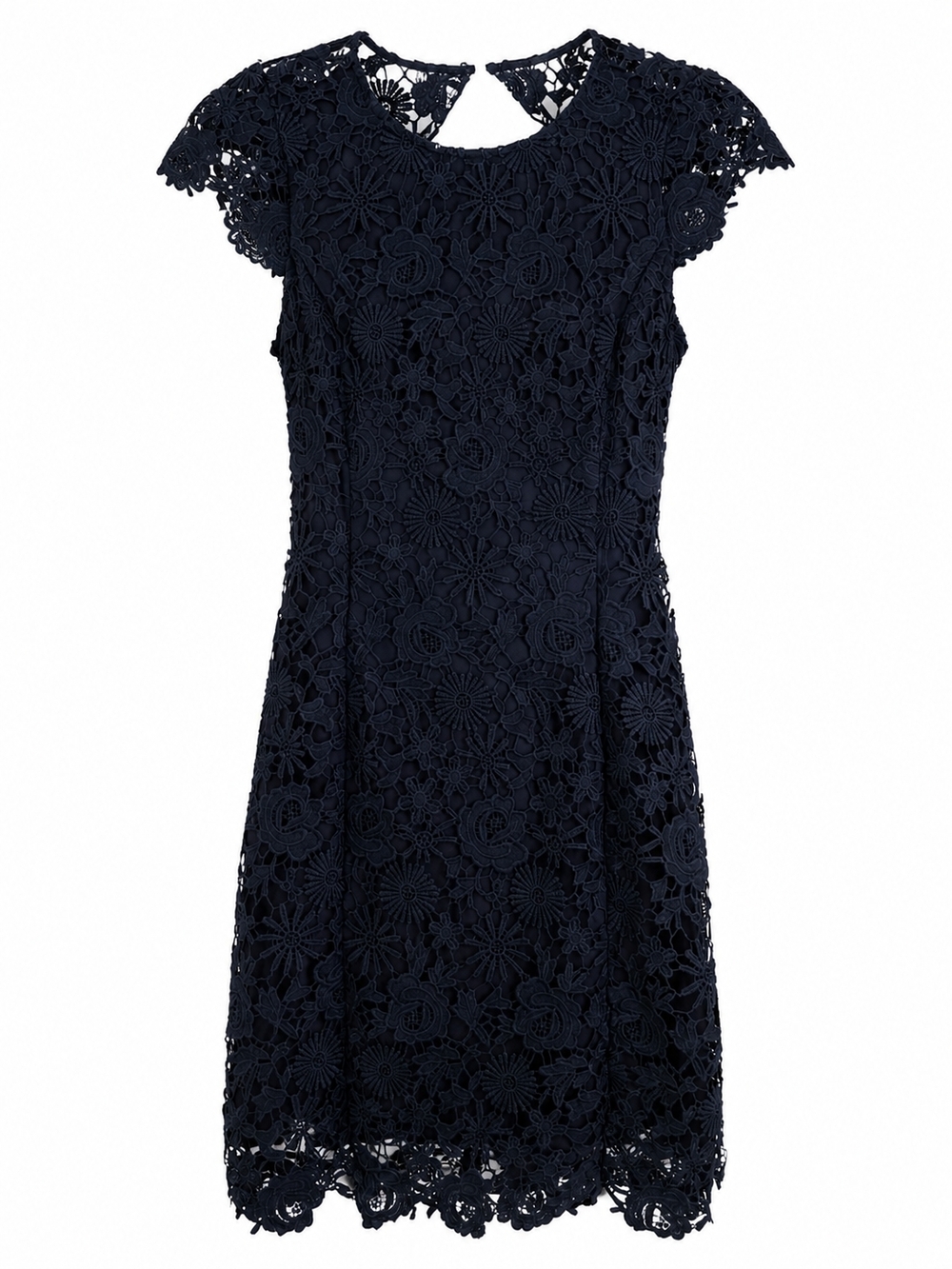 Lulus Navy Lace Open Back Midi Dress | Cap Sleeve Floral Crochet Fit & Flare